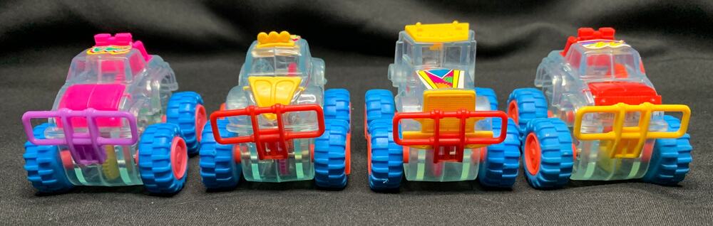 1997 Subway Clear Gears Lot 4 Vintage Kids Meal Toys Goin Buggy Tromper Truck